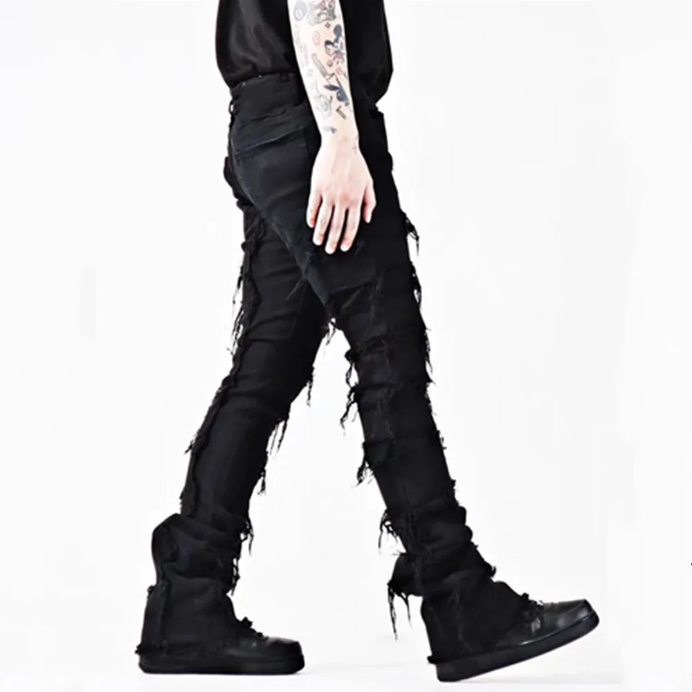 

Мужские черные однотонные джинсы с кисточками Four Seasons, винтажные модные узкие джинсовые брюки в стиле хип-хоп, мужские