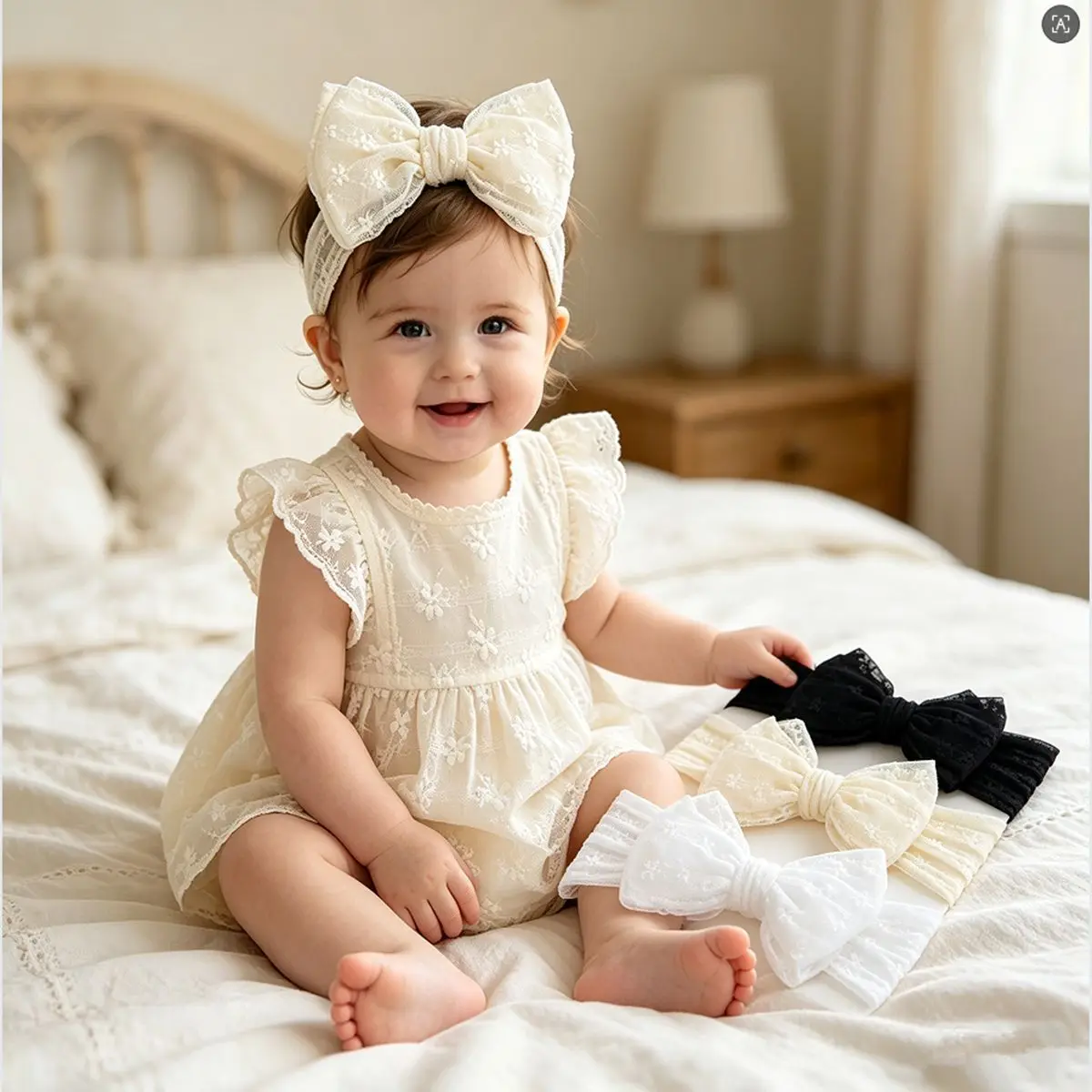 

3pcs Baby Girl Headband Braised Mesh Double-layer Bow Headband Newborn Soft Turban Headwrap Baby Hair Accessories Kids Headwear