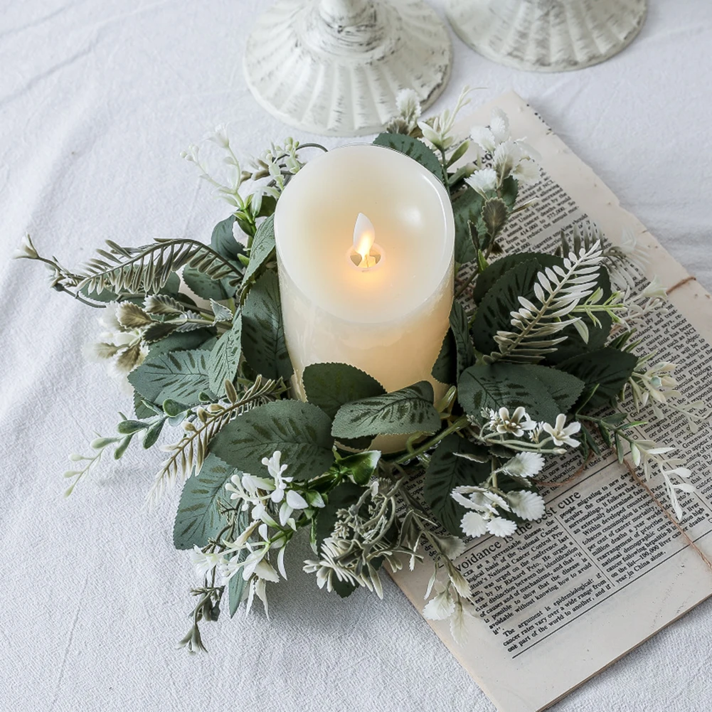 

Simulated Green Plant Candlestick Base Decoration Wedding Table Decoration Green Leaf Wreaths To Hang On Doors, Chair Backs