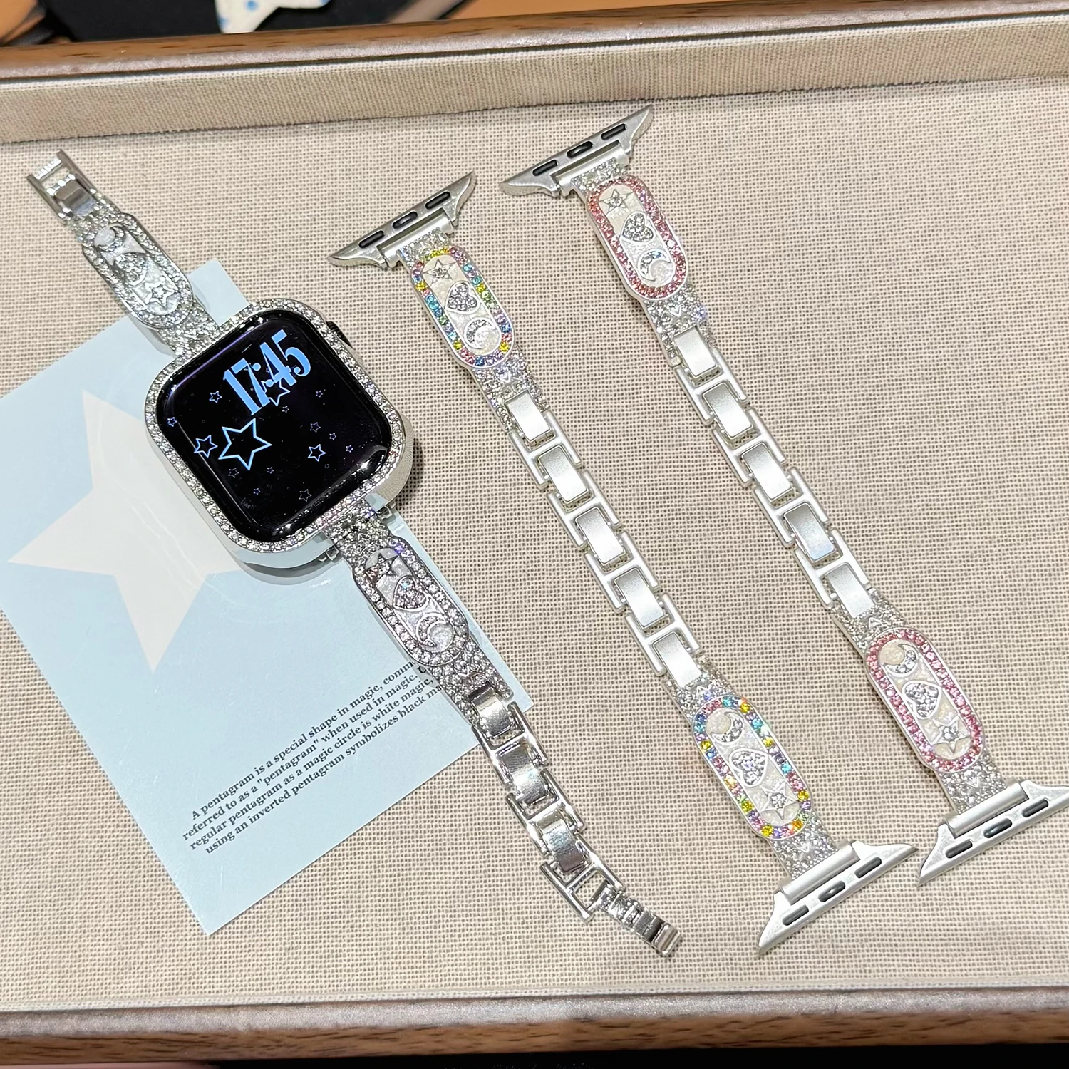 Star Moon Love Sparkling Diamond Strap for Apple Watch S11/10 46 45 44 42 41-38mm Girls Strap for IWatch Series 9 8 7 SE-1