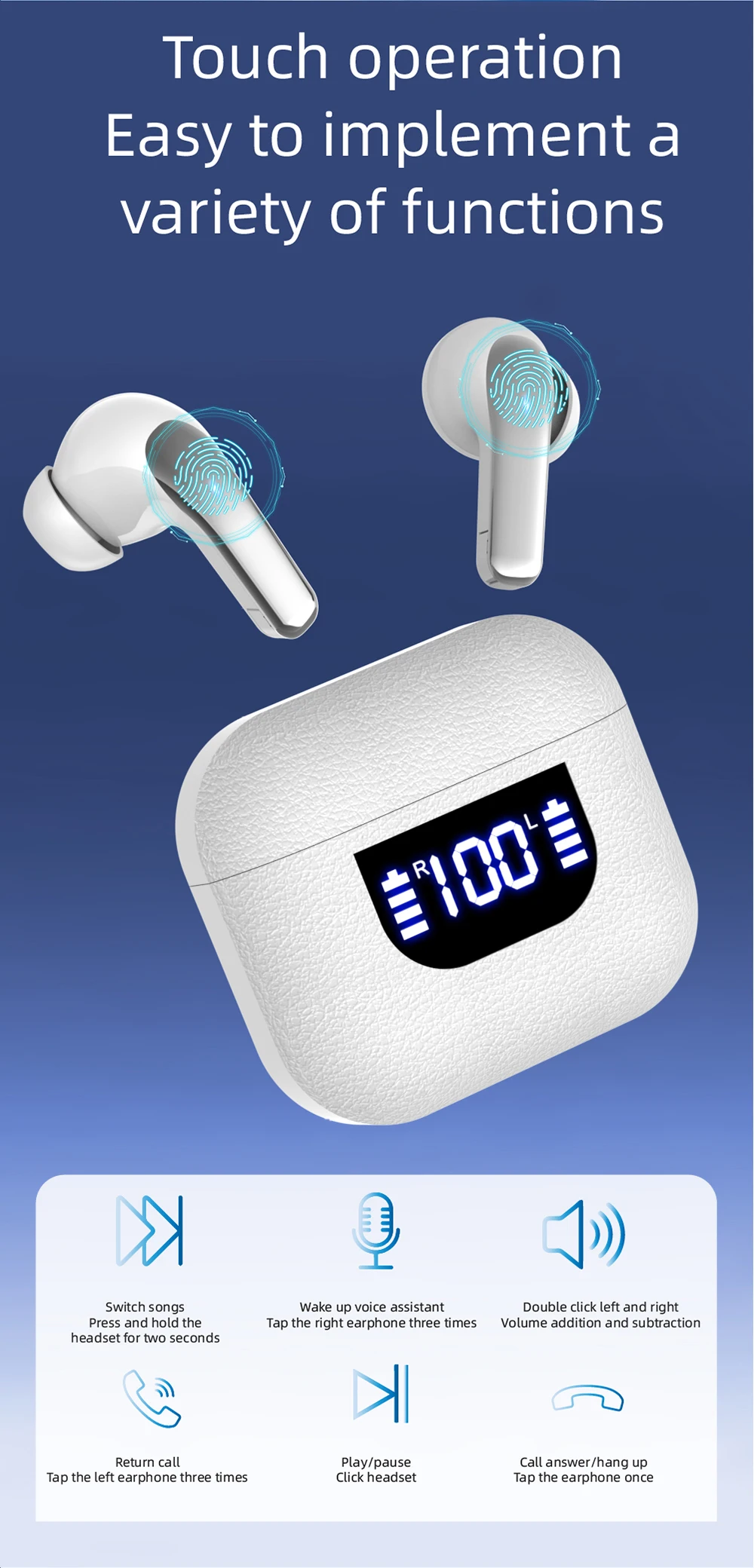 Kabellose Kopfhörer, True Wireless Earbuds, 60 Stunden Wiedergabezeit, Ohrhörer mit kabelloser Ladestation, In-Ear-Ohrhörer mit Mikrofon – Detail 10