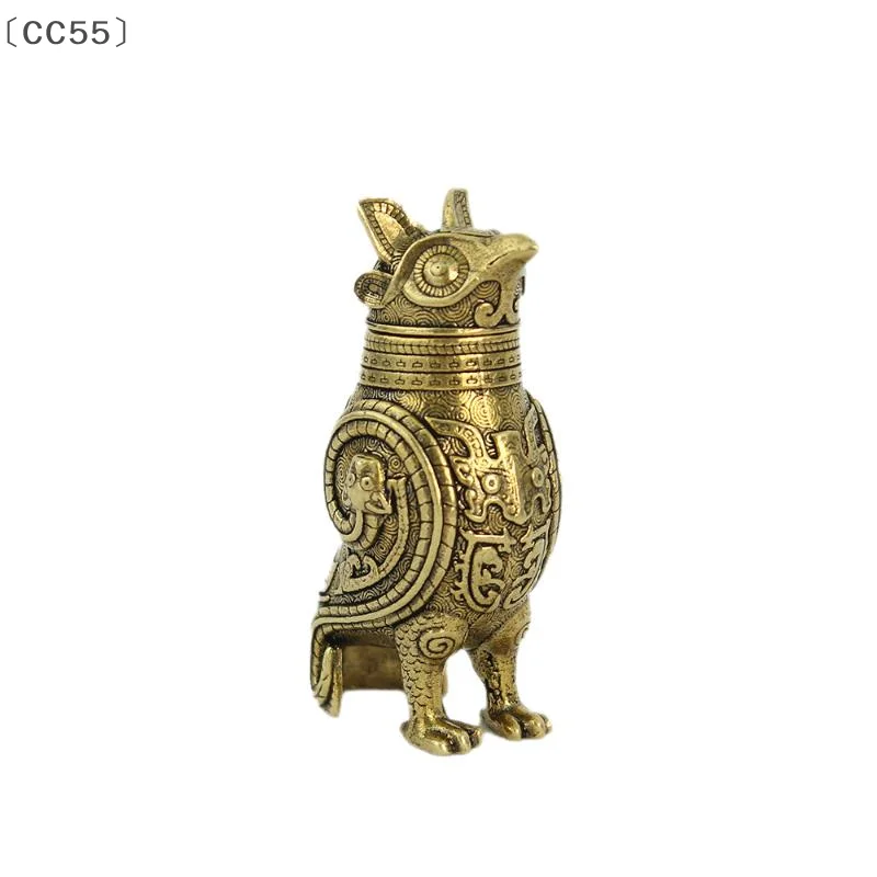 [CC55] البومة القديمة زون البرونزية سفينة الرجعية نمط المعادن الحرفية لطاولة الشاي مدخل ديكور الصينية الثقافية قطعة أثرية تحصيل