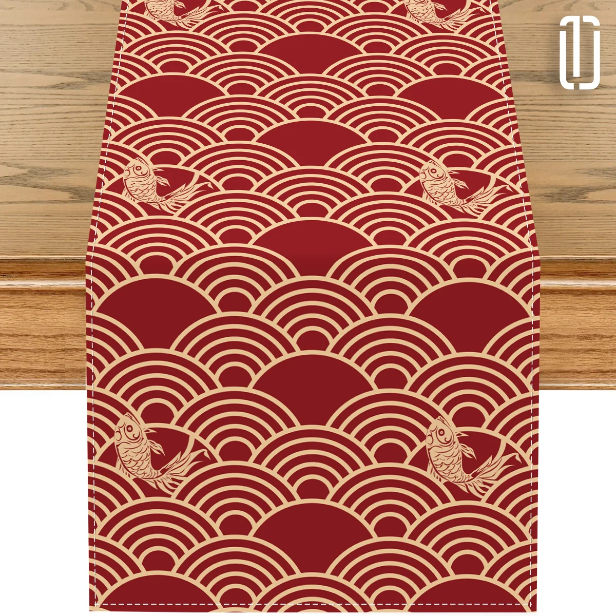 

1pc Chinese New Year Red Wave Koi Table Runner Fortune Pattern Dining Table Decor for Lunar New Year Party Tablecloth