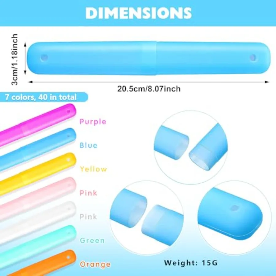 40 Pieces Travel Toothbrush Holder Case Portable Plastic Travel Toothbrush Case Toothbrush Containers Breathable Toothbrush Sto