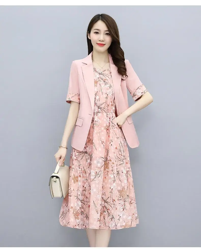 Single/Suit Women Knee Length Dress Suits Double Breasted Blazer Long Sleeve Dresses Ladies Office Wear 2 Piece Set Green Suit