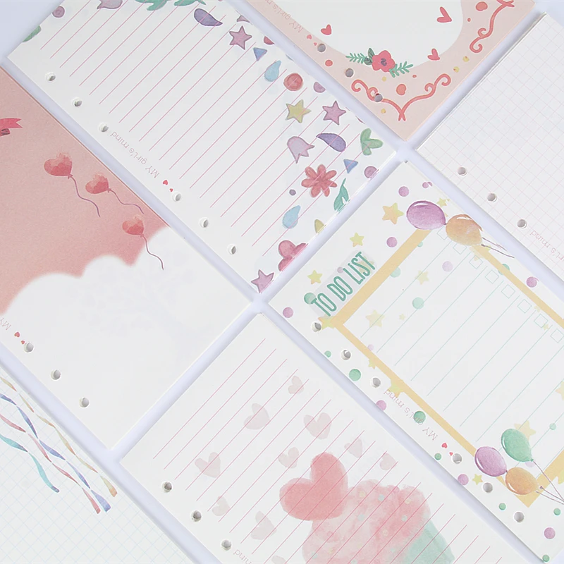 2024 Girly Cute School Notebook Filler Paper Set A6 Kawaii Diary Refill For Filofax Dokibook Agenda Organizer 100 Sheets