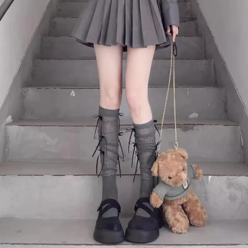 

Длинные носки с бантом и лентой, чулки до бедра, гольфы в стиле Лолиты, женские чулки JK, милые носки в балетном стиле для девочек