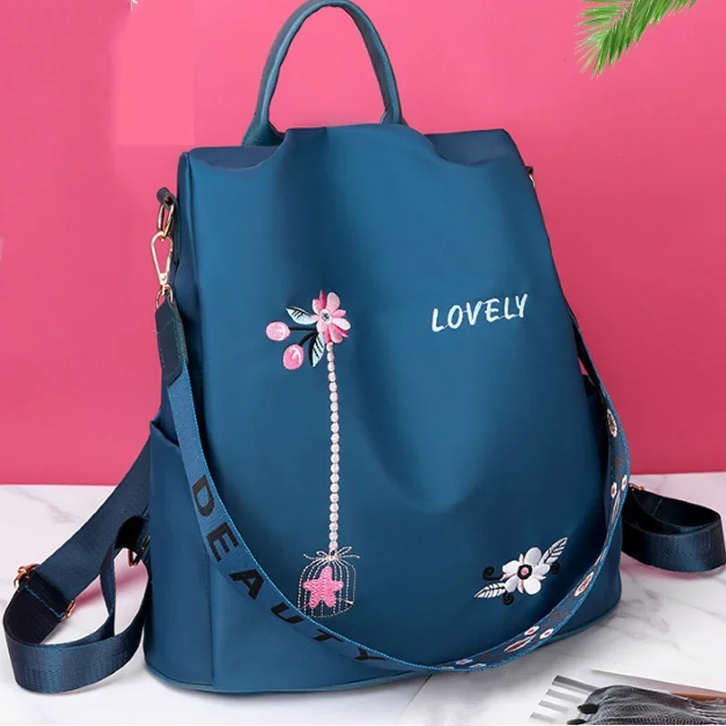 High Quality Oxford Women Backpack Elegant Floral Embroidery School Bags Waterproof Female Backpacks Teenage Girls