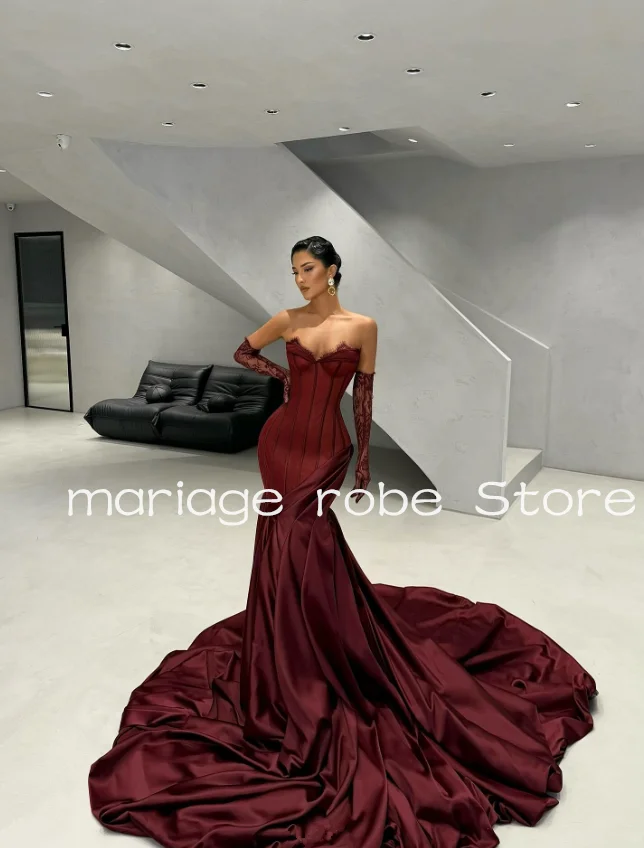 

Бордовые горячие платья русалки для выпускного вечера Милая корсет Топ Часовня со шлейфом Вечернее гала-платье знаменитости по индивидуальному заказу