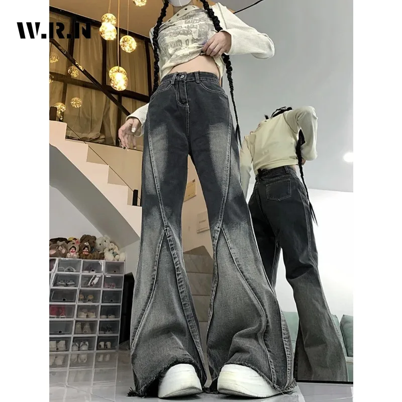 2024 Jesienne jeansy damskie Harajuku w stylu casual Vintage High Waist Loose Black Pants Female Baggy Y2K Wide Leg Denim Trouser