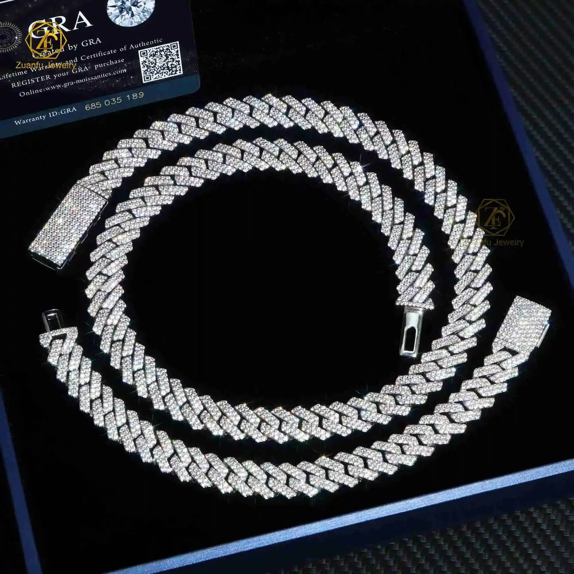 

Fashion Custom 8mm 10mm 15mm Iced Necklace 925 Sterling Silver White Gold Plated Diamond Moissanite Cuban Link Chain..