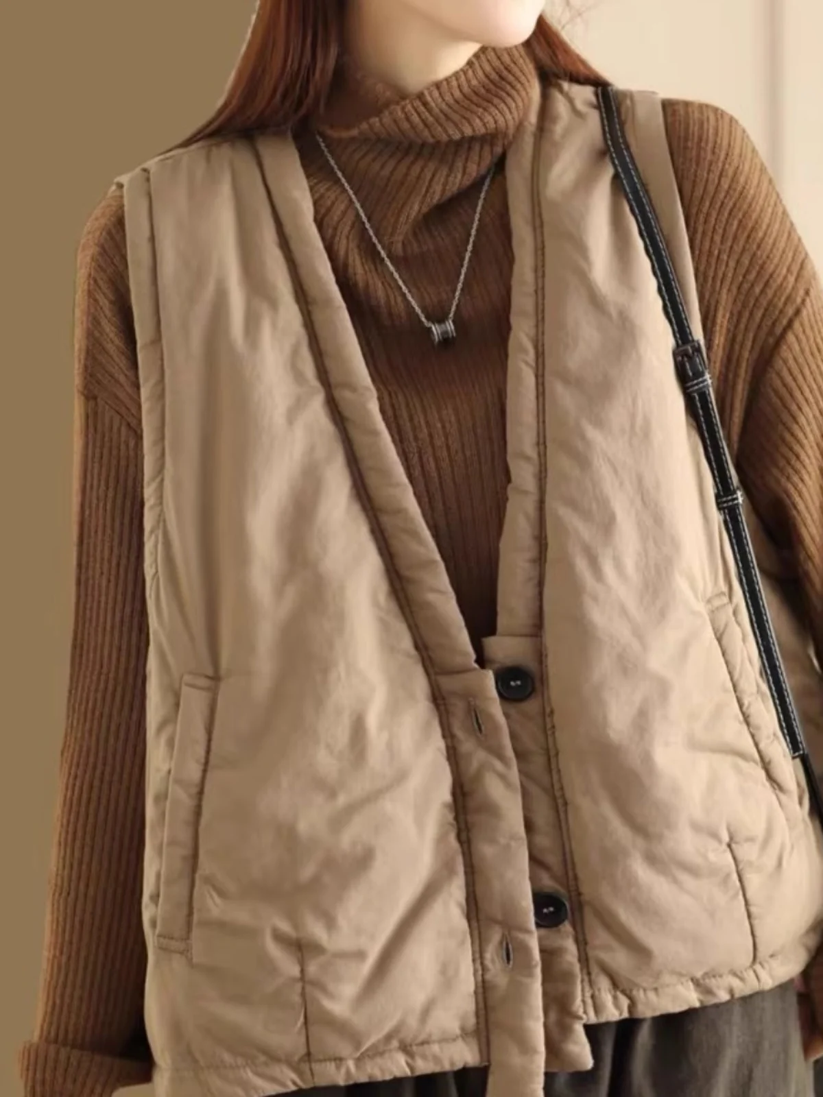 

High-End Japanese Sle Artistic Vintage Color V-Ne Thin Cotton Vest Loose Svel Inter Casual Vest