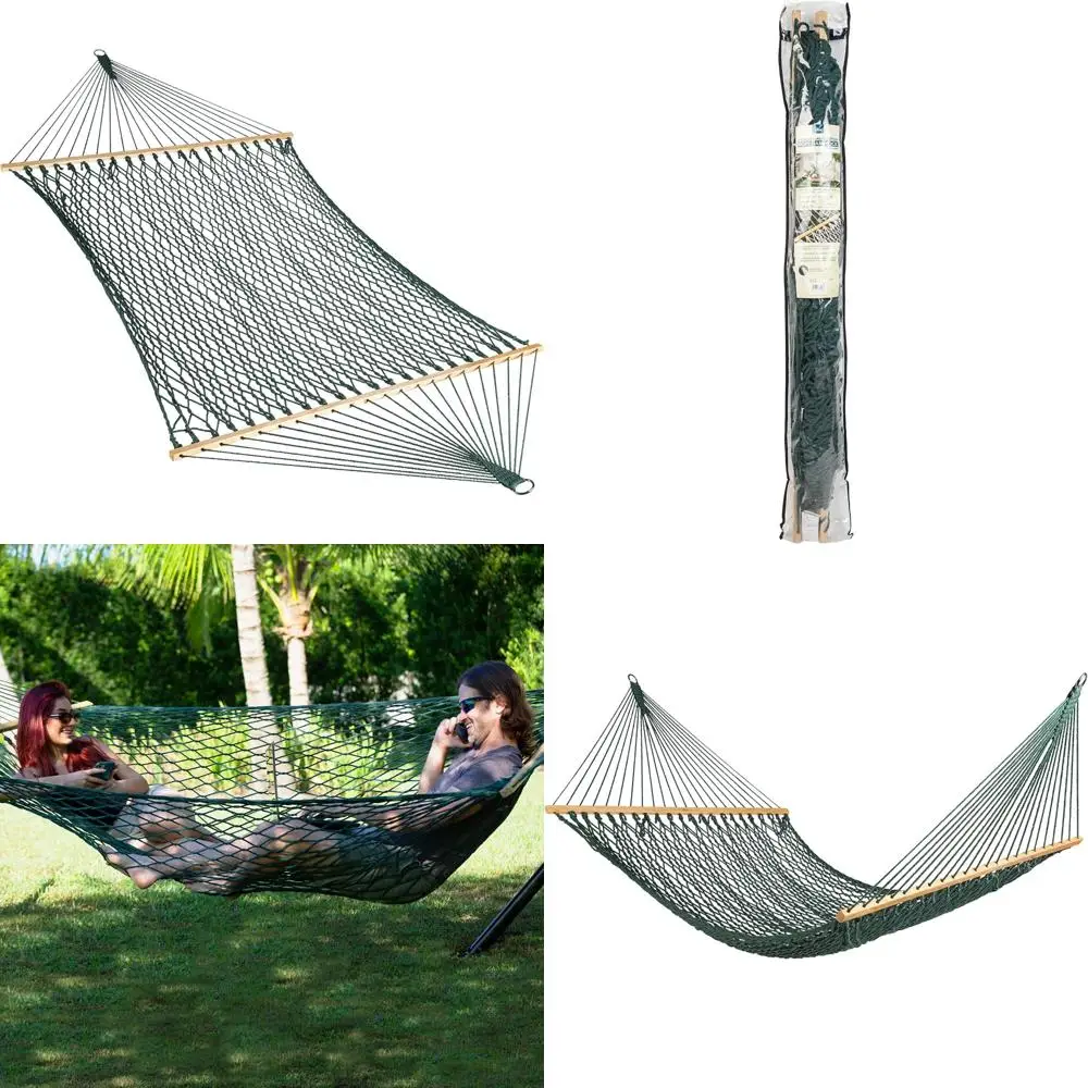 

60 Inch Wide Cotton Rope Hammock for Indoor and Outdoor Use, Poolside or Backyard, with Chains and Hooks Included, Patio and Gar