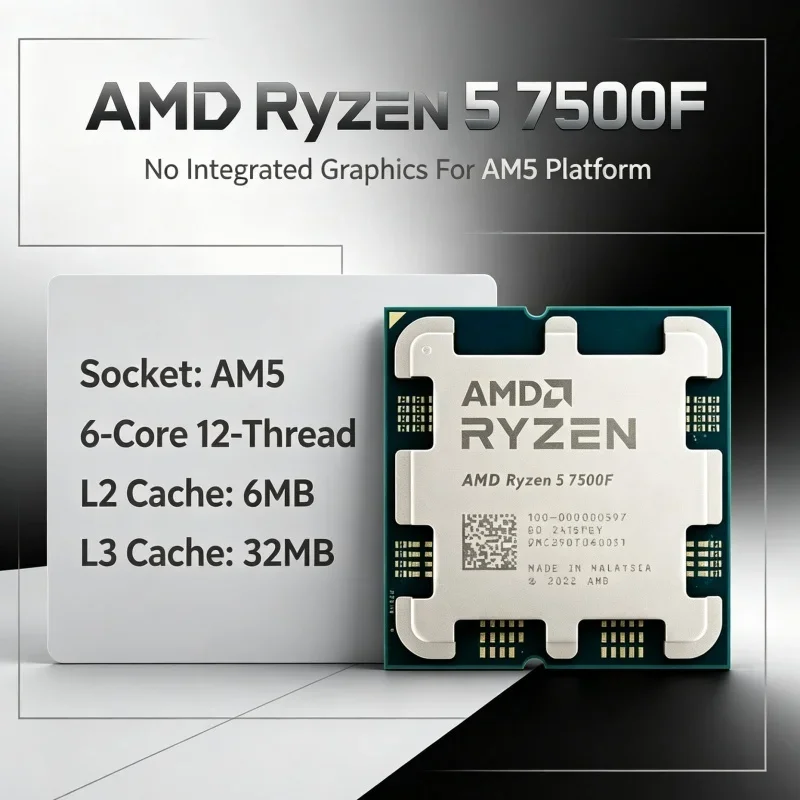 CPU AMD Ryzen 5 7500F 5nm 6C12T 5.0GHz 32MB L3 65W TDP AM5 Processor