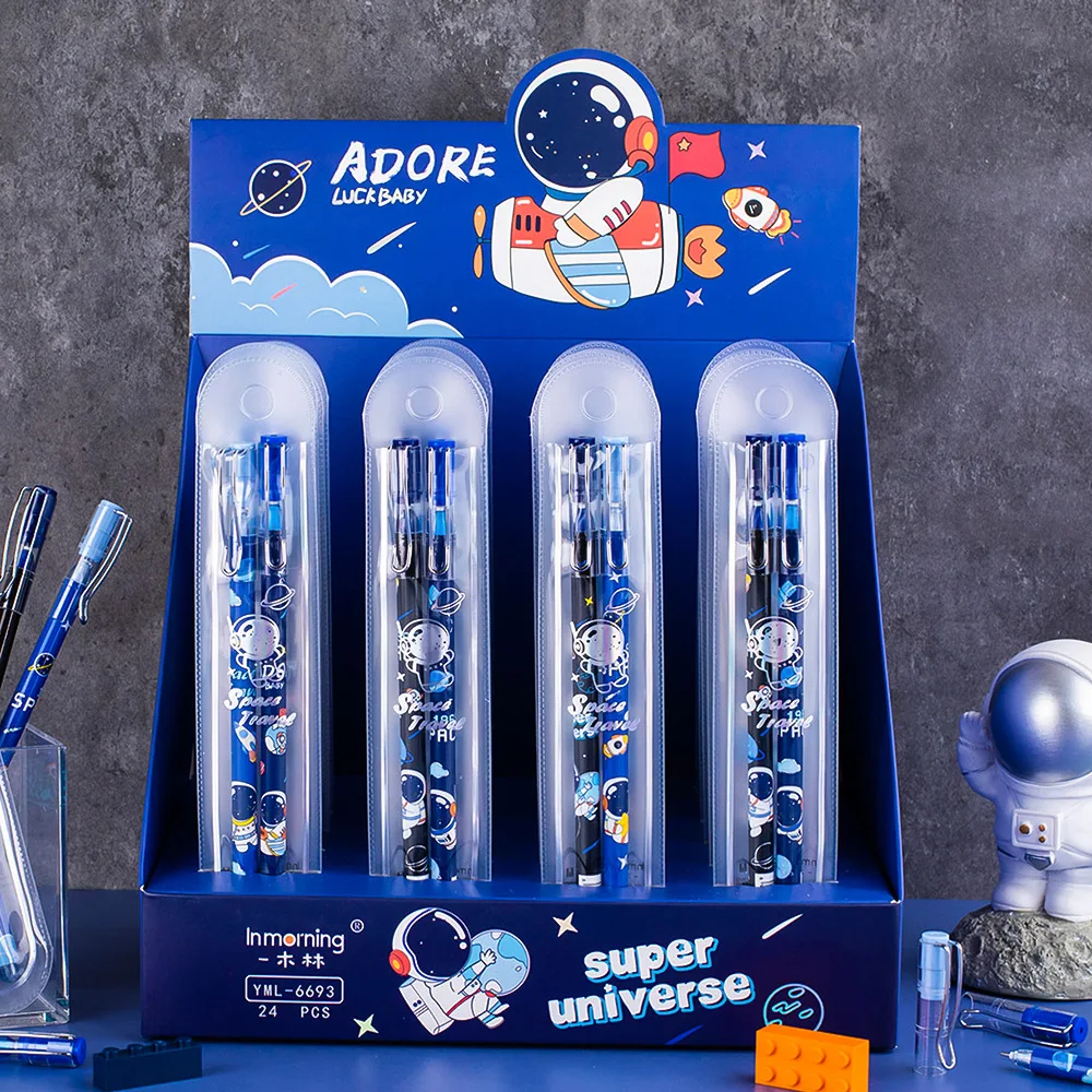 

24 set/lot Kawaii Astronaut Gel Pen Set Cute 0.5mm Black Ink Signature Pens Promotional Gift Stationery School Supplies