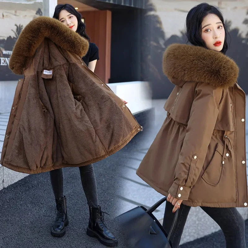 2022 neue Winter jacke Frauen Parka Mode langen Wintermantel Frauen Kleidung Wolle Liner Kapuze Parkas schlank mit Pelz kragen warm