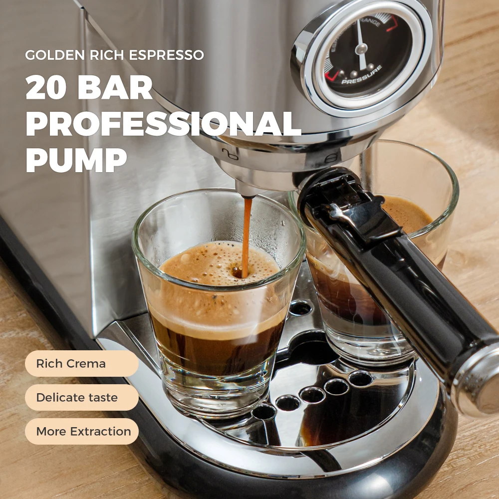 CafeLffe Coffee Maker Cafetera 20 Bar Inox Semi Automatic Super Slim ESE POD& Powder Espresso Cappuccino Machine Hot Water H11 view 2
