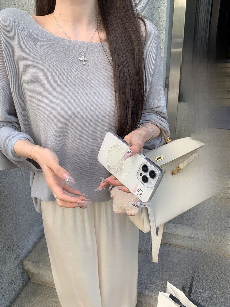 

Sun Protection Silk Lyocell Casual Loose Fit Long Sve round Ne Mid-Length Monocome Women's Knitted Sweater for Summer