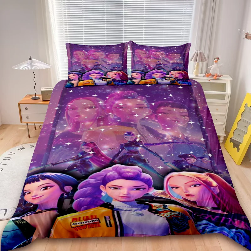 

K-Pop Rumi 3pcs Duvet Cover Set D-Demon H-Hunters Bedding Set Comforter Cover Teens Kids Bedroom Decor