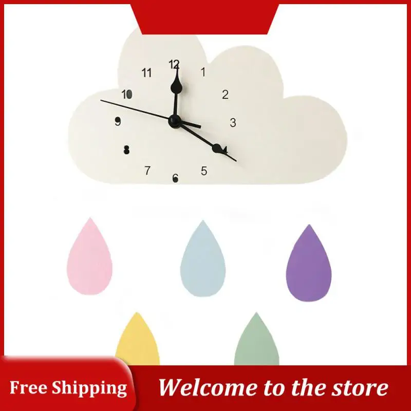 Nordic Wooden Cloud Raindrop Shaped Wall Clock Kids Room Decor Baby Gender Neutral Wall Clock Nursery Baby Best Gifts 28*16cm