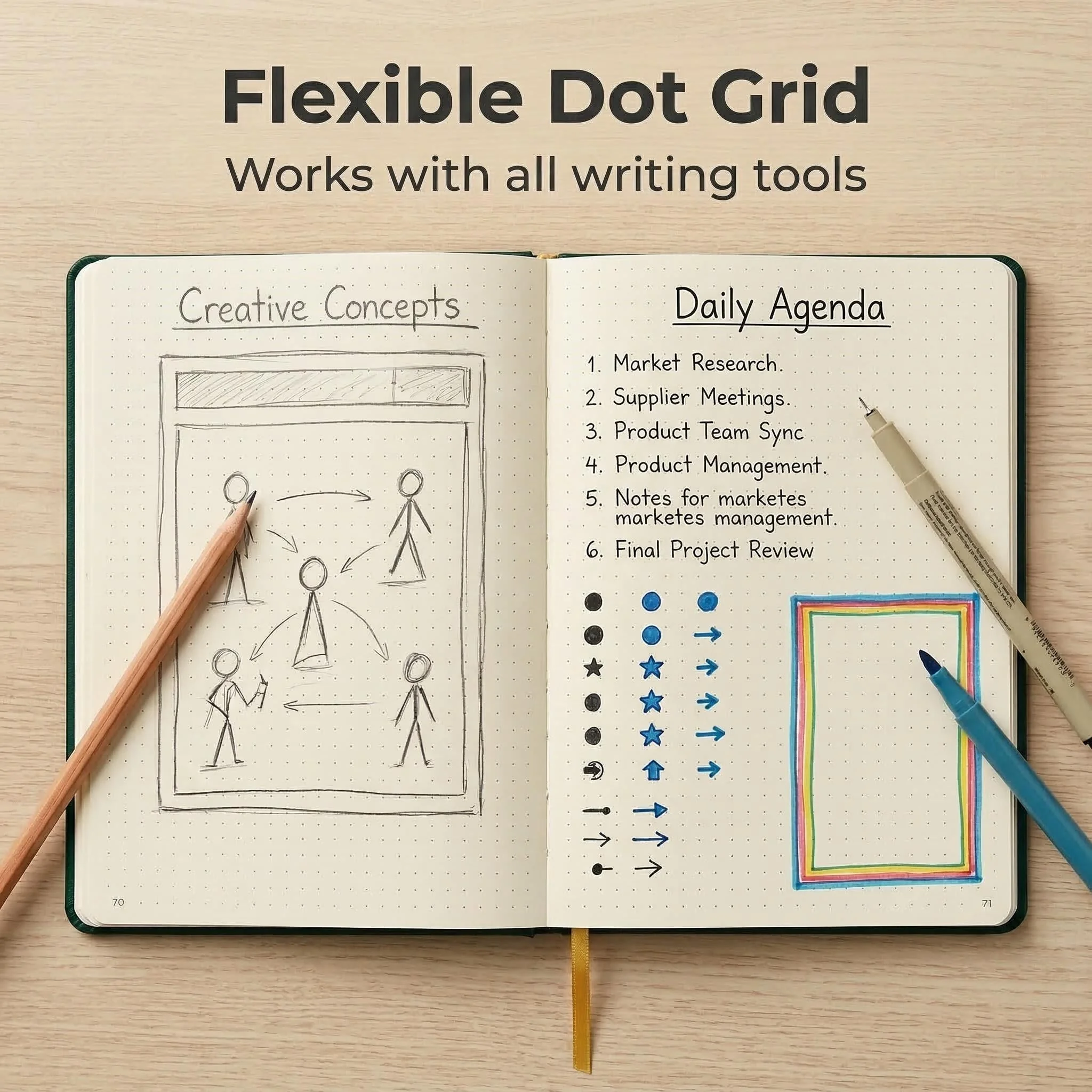 A5 Dotgrid-Notizbuch, 160 g/m² dickes cremefarbenes Papier, Hardcover, gepunktetes Journal, 160 nummerierte Seiten, Notizbuch aus Kunstleder, flach aufklappbar – Detail 1