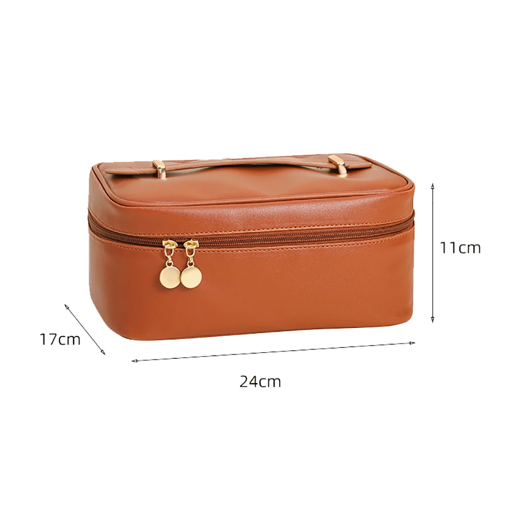 Borsa per il trucco di grande capacità borsa per cosmetici portatile da viaggio in pelle PU Organizer per articoli da toeletta scatola portatile per