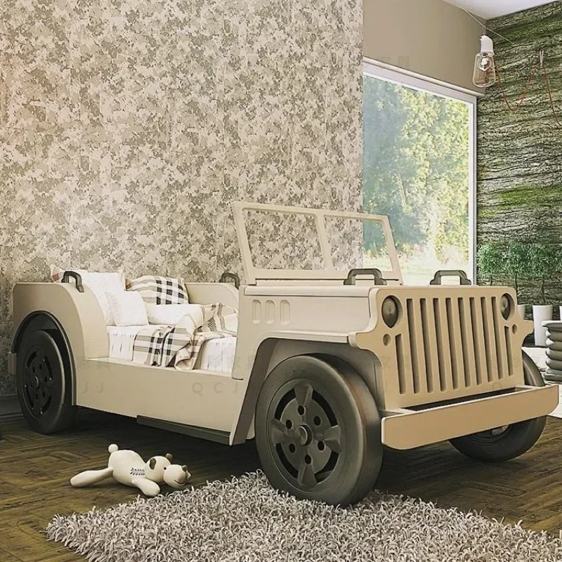 Car-shaped theme bed, solid wood can be customized, single-layer bed furniture