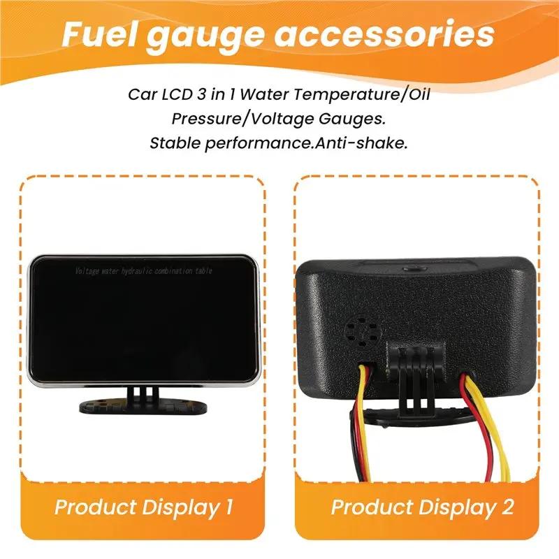 3 In1 LCD Car Digital Gauge Voltmeter/Oil Pressure/Water Temp 12-24V Universal