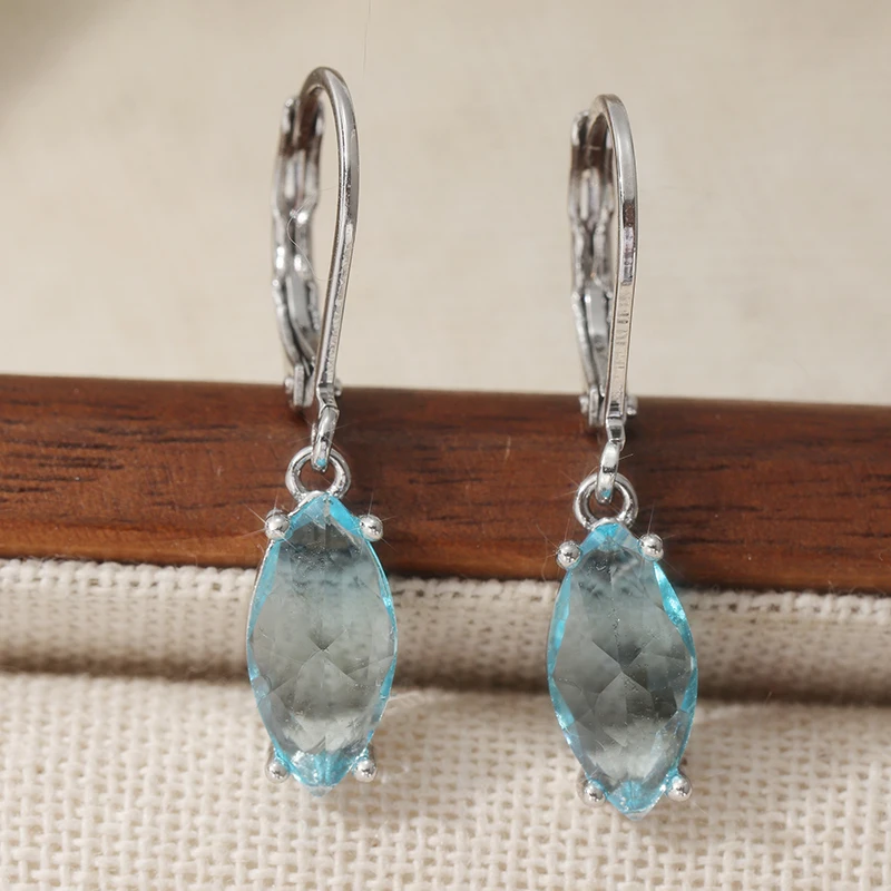 Charm Translucent Waterdrop Blue Synthetic Zirconia Pendant Earrings Women Fashion Temperament Wedding Engagaement Jewelry Gifts