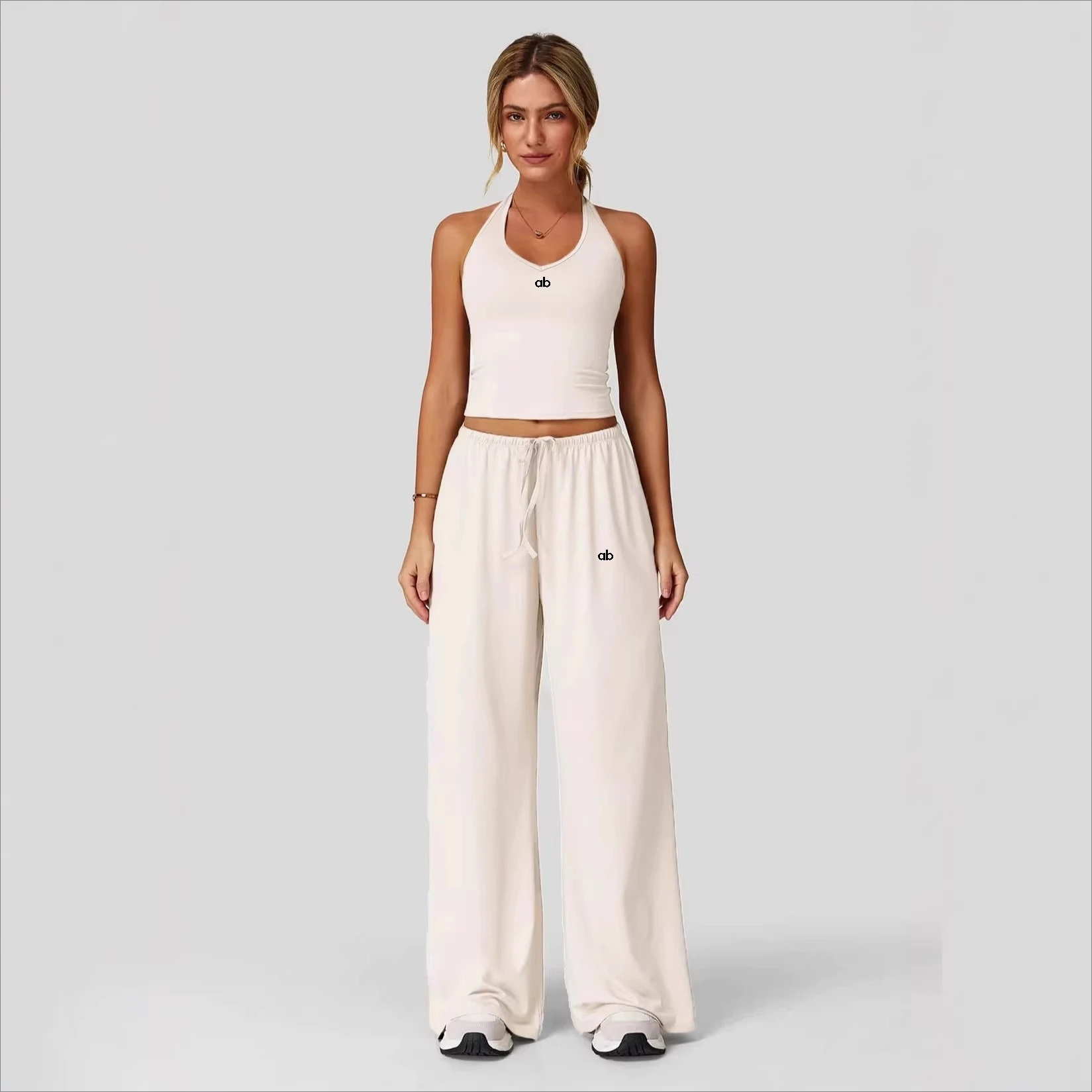 Women Comfy Back‑Friendly Yoga 2PC Set Loose Wide Leg Long Pants Casual Loungewear Workout Fitness Daily Sports Two‑Piece Outfit