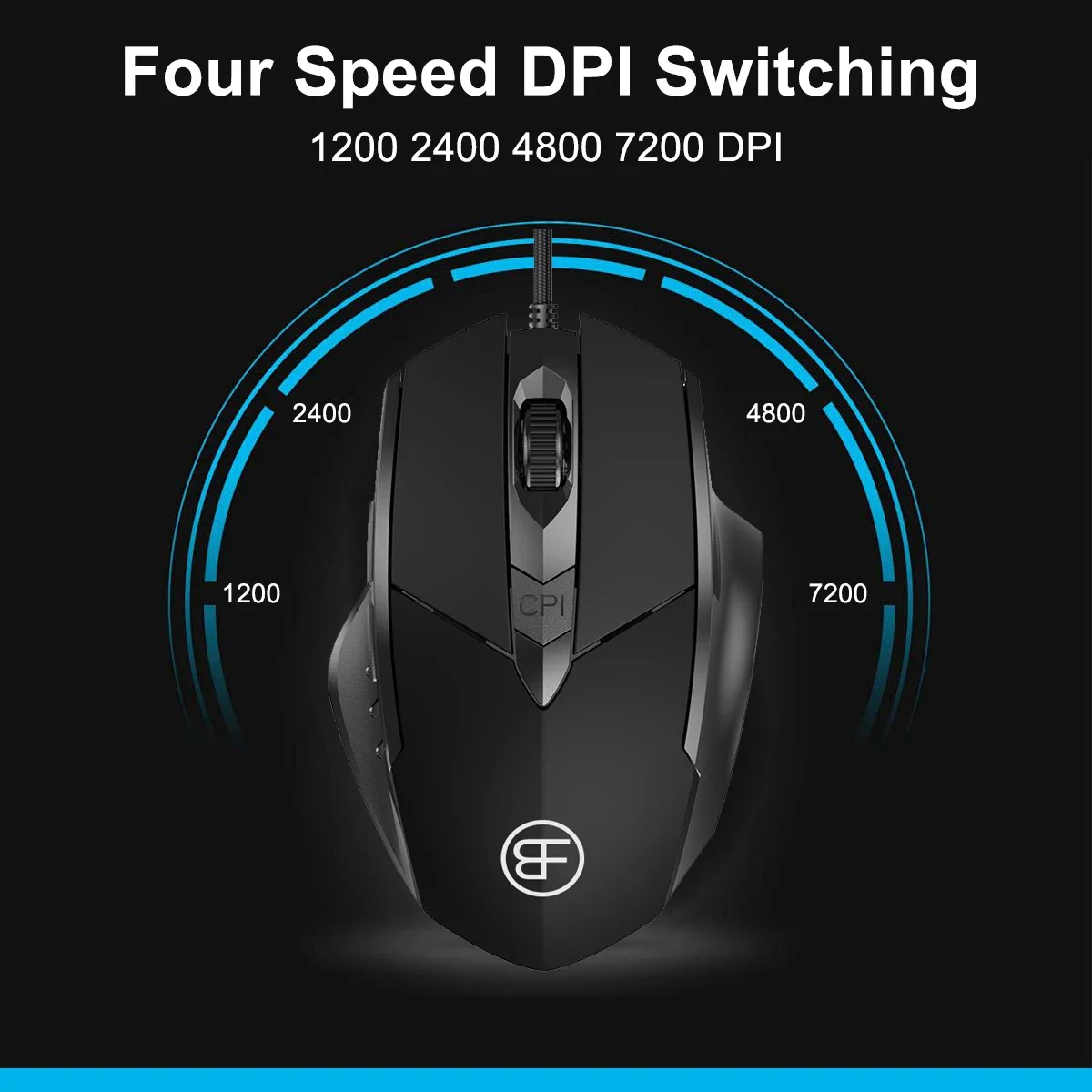 Optical Wired Gaming Mouse 6 Buttons Ergonomic Design with Adjustable 4-7200 DPI  RGB Effects for Windows Laptops PC USB Mouse
