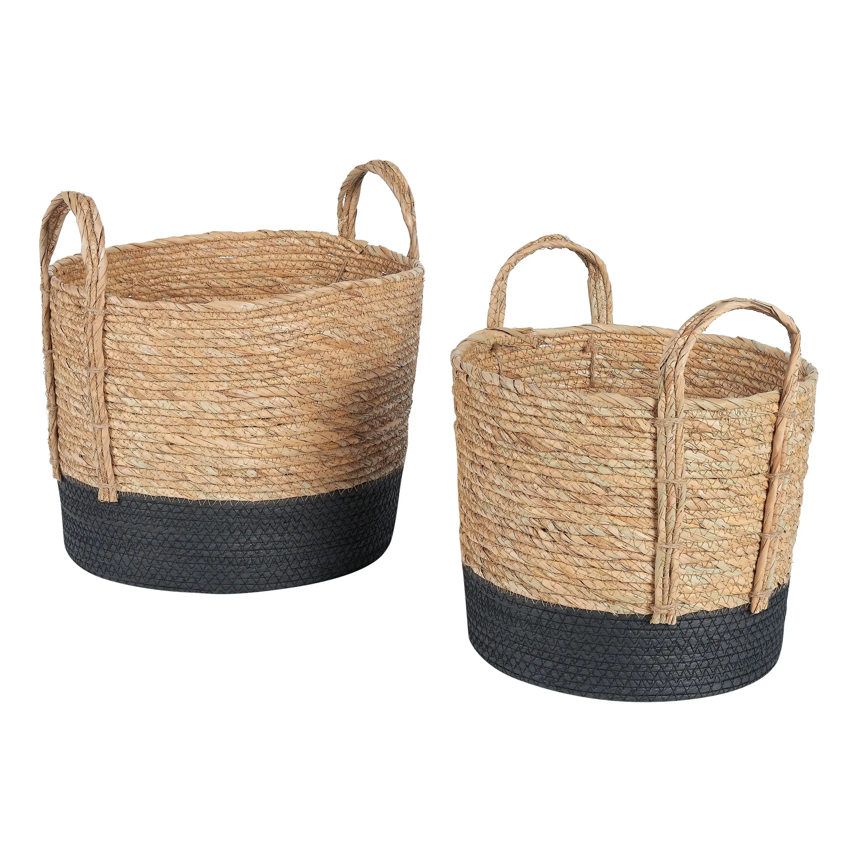 

Round Seagrass Baskets, Natural, Black, Set of 2, Extra Large & Large Baskett Sorage Storage Baskets Organizer