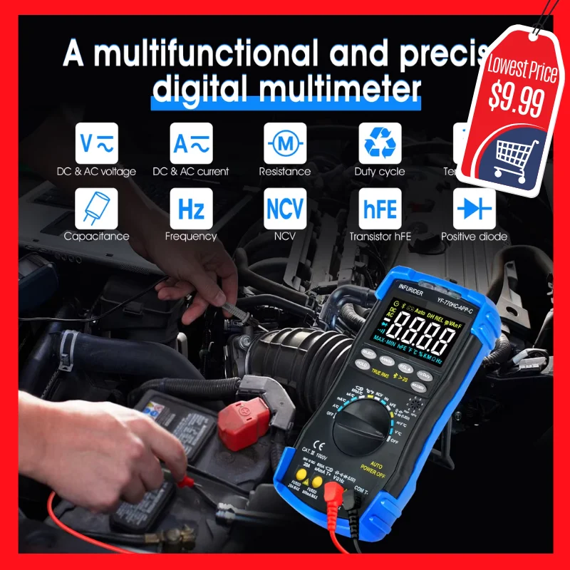 

Digital Multimeter, AC/DC Voltage Current Tester with Color LCD & Bluetooth, Multifunctional Voltmeter Ammeter for Electricians