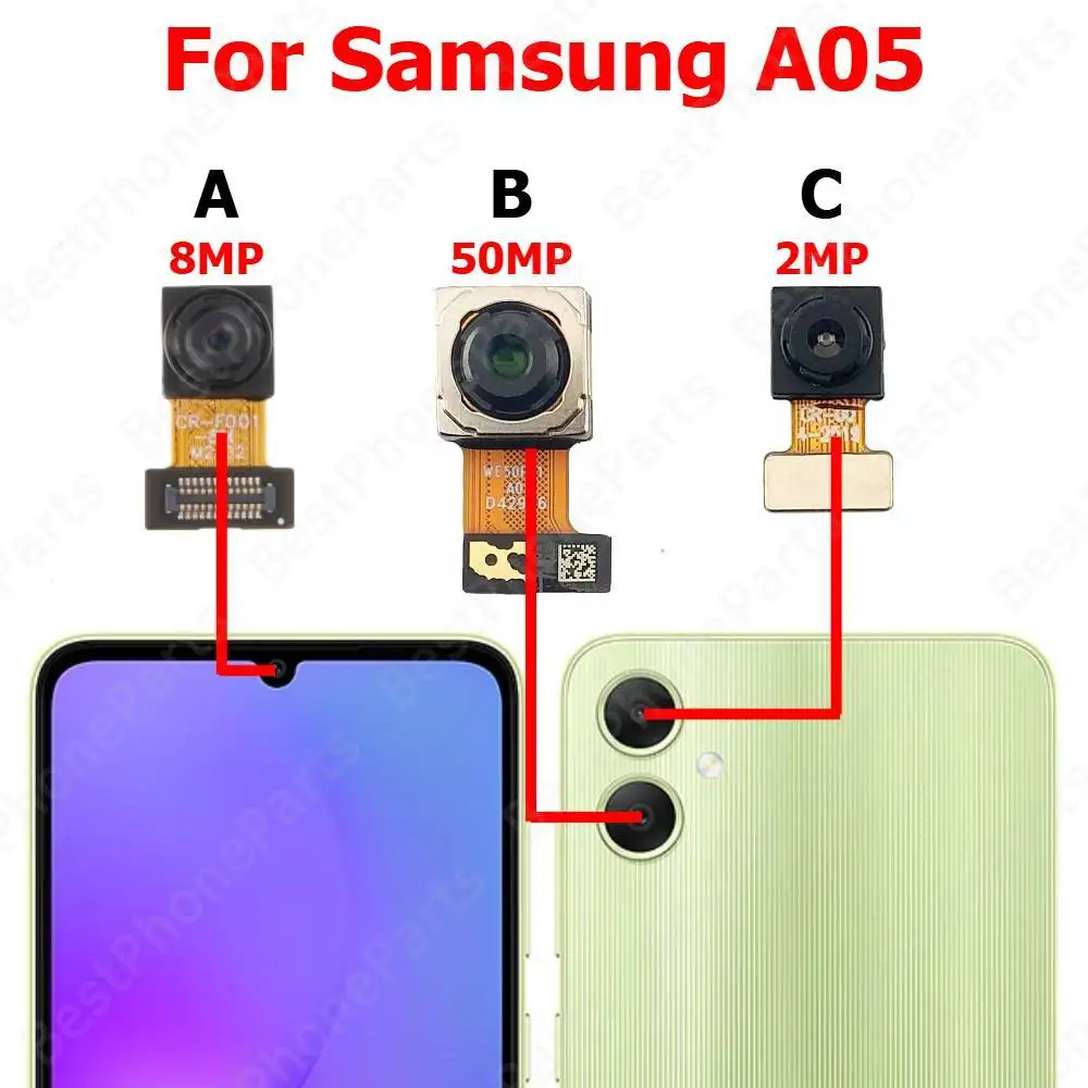 

Задняя передняя камера для Samsung A05 A055, передняя фронтальная камера для селфи, модуль задней камеры, запасные части для мобильного телефона