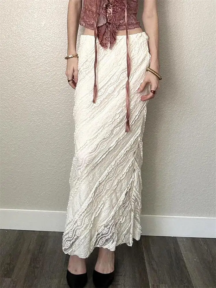 

Женская длинная юбка с ретро-текстурой, белая, с завязками на шее, с низкой талией, драпированная, в стиле Commute, с высокой талией, плиссированная, А-силуэт