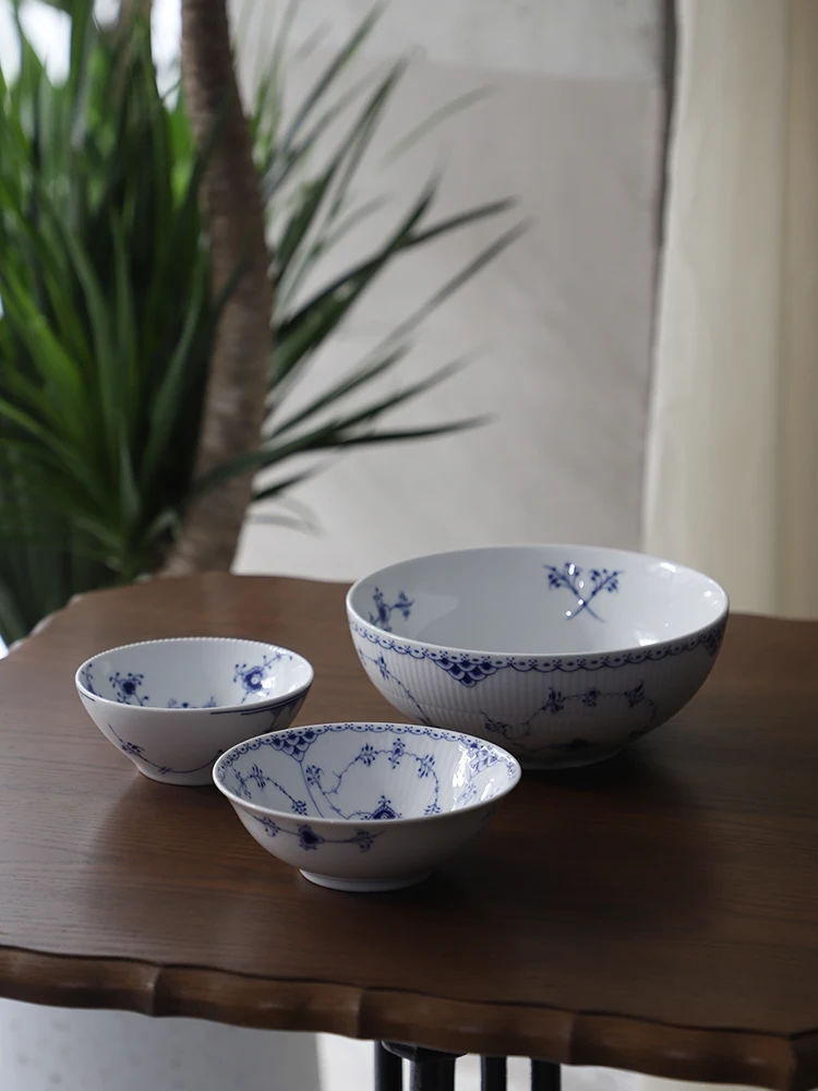 Recommended Large Soup Bowl Dining Utensils Underglaze Blue And White Porcelain Dinnerware Iron Basket Daily Use Ceramic