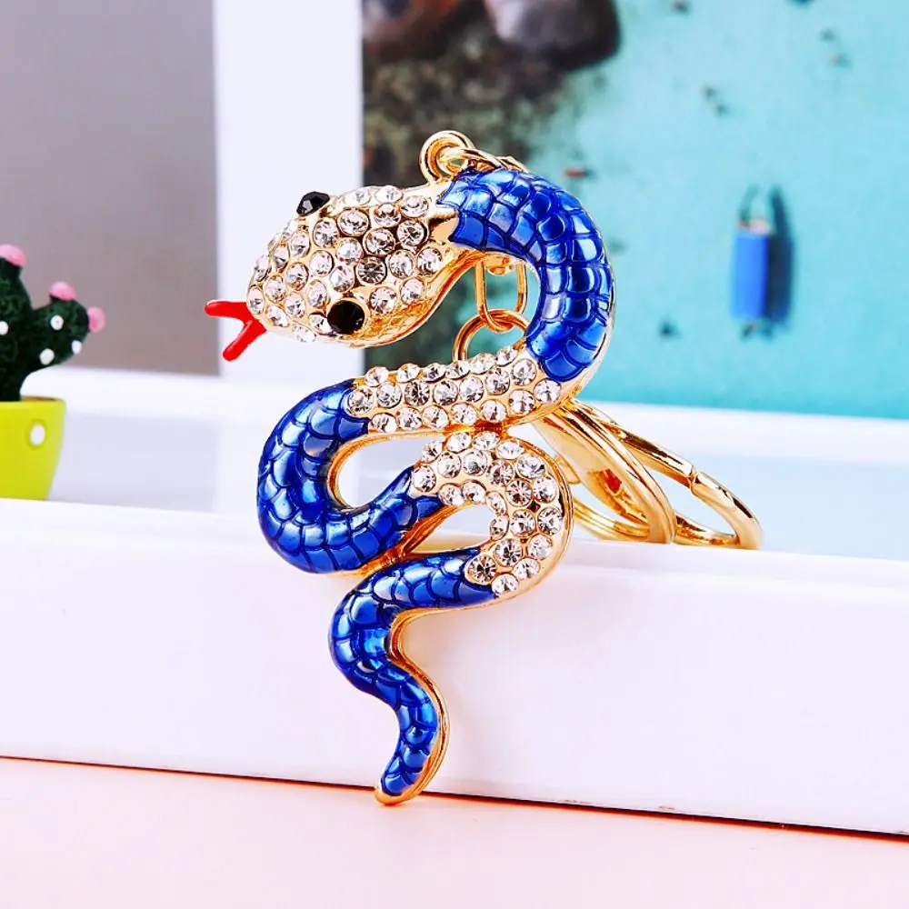 Fortune Rhinestone Snake Keychain Colorful Exquisite Snake Lucky Pendant Jewelry Collection Zodiac Snake Year Key Ring