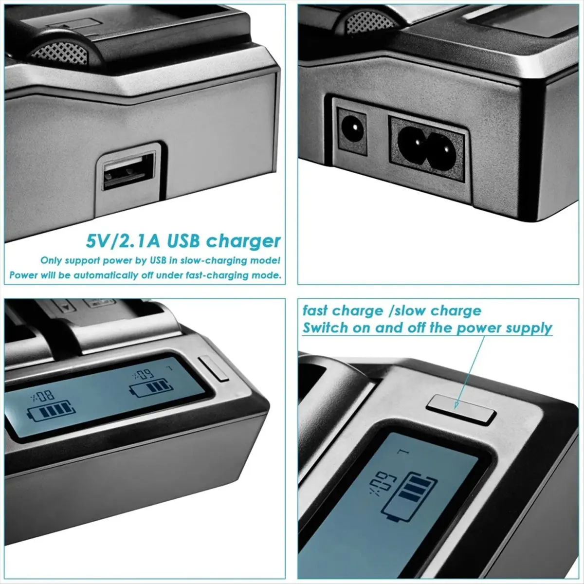 #84J Consumer Electronics,For Sony NP-F970 NP-F960 NPF960 Camera Battery Fast Charger EU Plug (Black)
