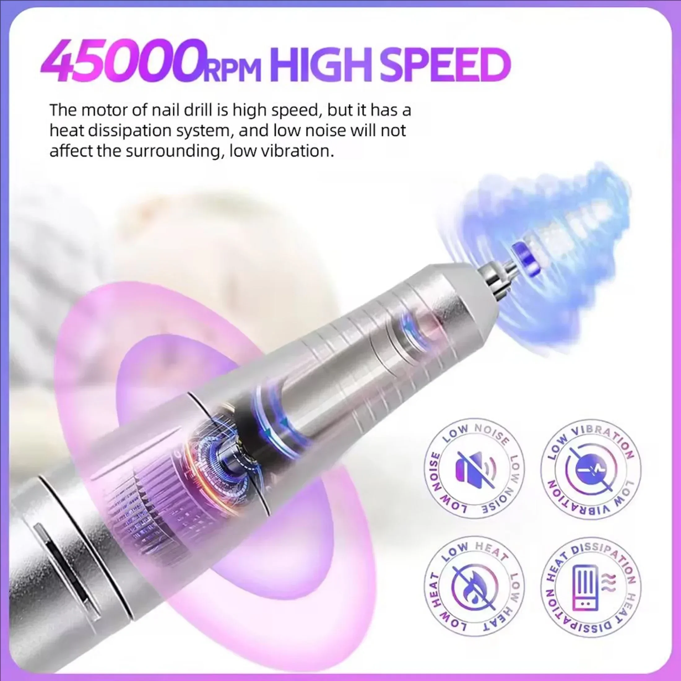 [สว่านเจาะเล็บแบบพกพา]การชาร์จRPMสว่านเล็บไฟฟ้าMultiSpeedControlwithInterchangeable BitsCompactDesignforGelNails,การทําเล็บ,