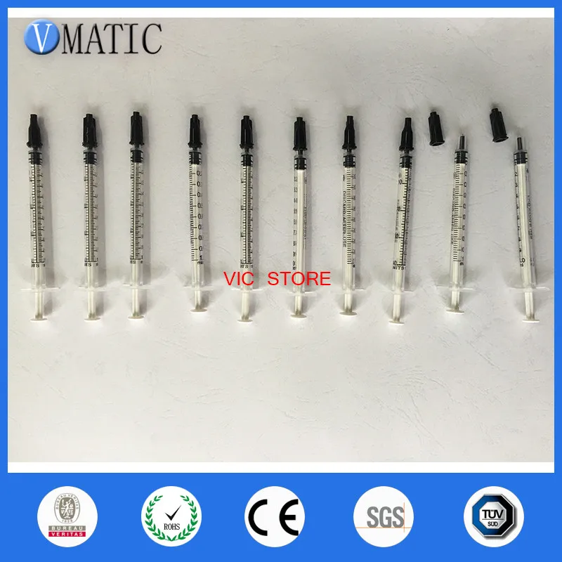 

Free Shipping 10 Sets Dispensing Plastic Manual Syringes 1cc/ml With White Plunger With Black Cap/Stopper