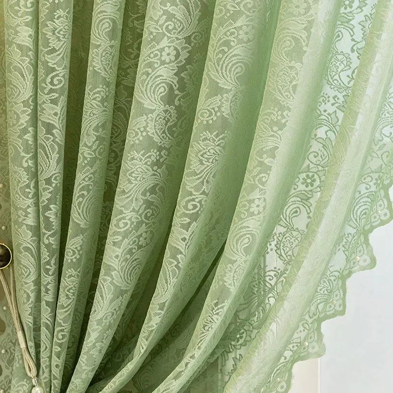 Lace Beaded Modern Simple Window Screen Curtains for Living Dining Room Bedroom