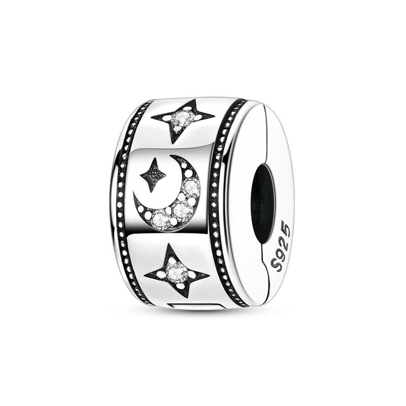 925 Sterling Silver Dew Drops Star and Moon Zirconium Stopper Clasp Clip Isolation Charms Bead Fit Original Bracelet Jewelry