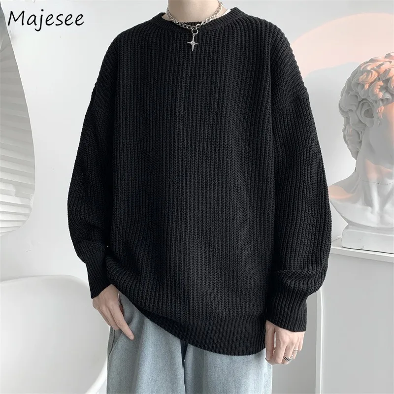 

Pullovers Men Long Sleeve Winter Thicker Warm Teens Baggy Ins Knitwear Sweater Clothing Kpop Stylish Hipsters Minimalist Fashion