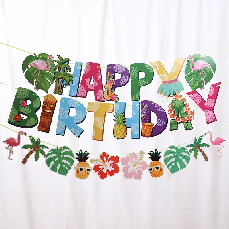 Hawaiianische Partydekorationen, alles Gute zum Geburtstag, Sommer-Wimpelkette, Banner, Girlanden, Luau, tropischer Dschungel, Safari-Banner, Party-Dekoration