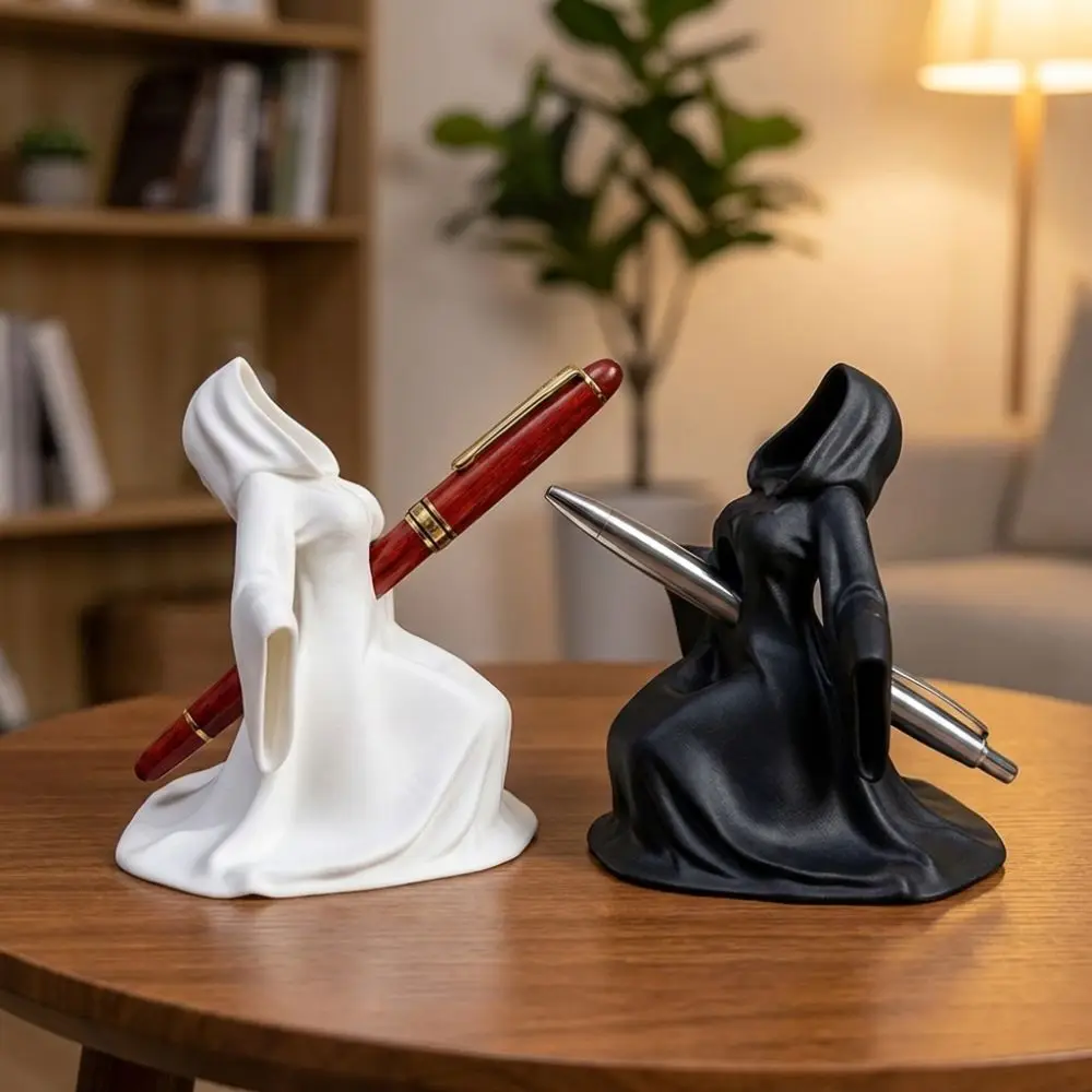 3D Printed Halloween Ghost Pen Holder Dark Gothic Hooded Phantom Pencil Rest Novelty Robe Mini Ghost Figurine Halloween Party