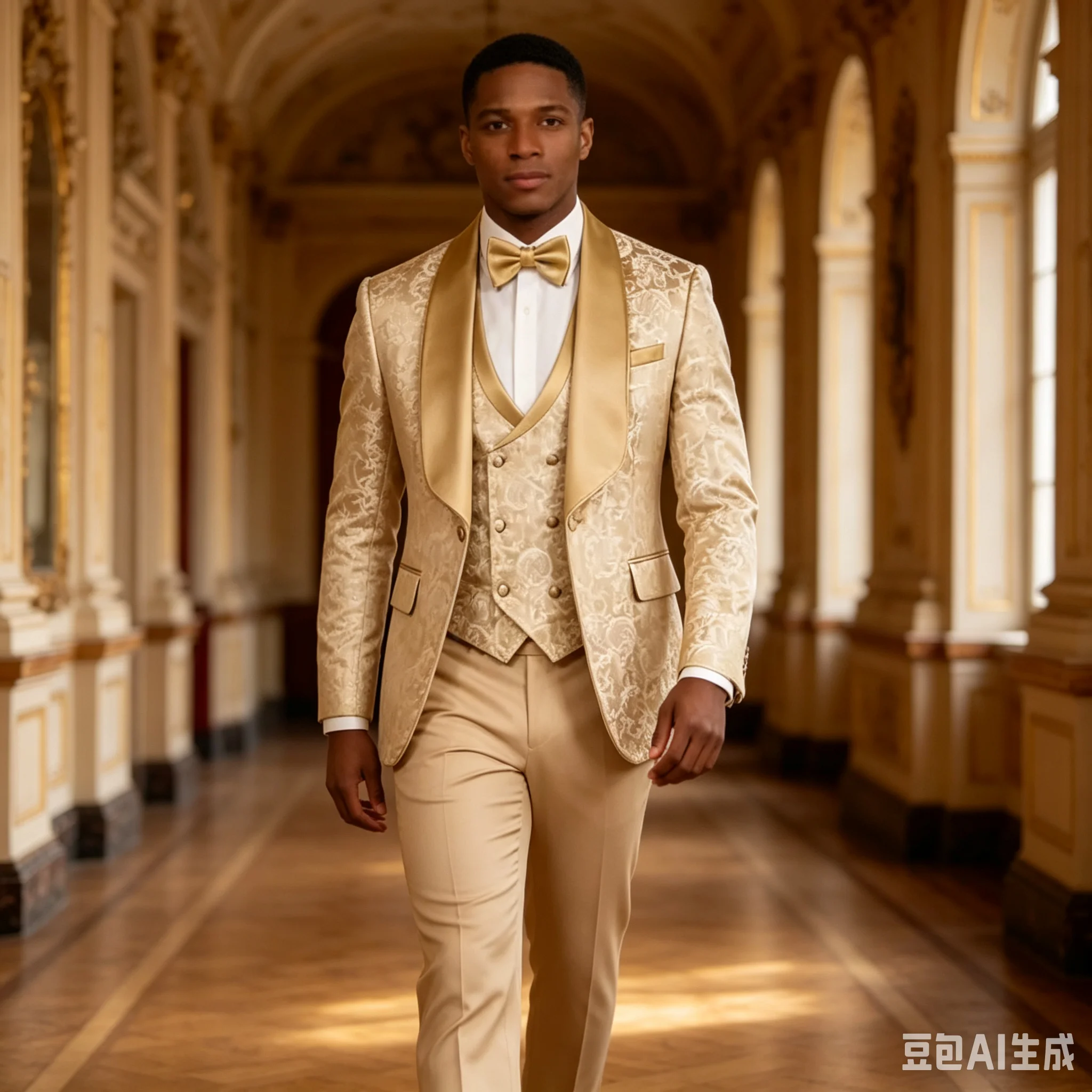 

Newest Champagne Jacquard Single Breasted Tuxedo For Men Banquet Prom Wear Luxurious High Quality Men's Suits Wedding Groom Sets