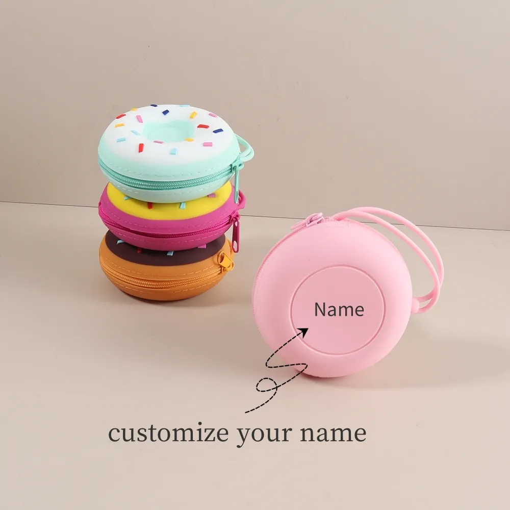 Customize Name Baby Pacifier Storage Bag Food Grade Silicone Donuts Shape Cute Pacifier Bag