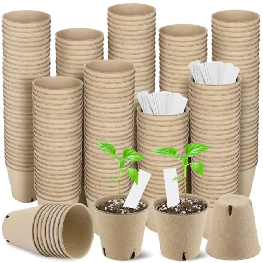 

Круглые биоразлагаемые торфяные горшки для рассады с этикетками для растений, горшки для выращивания рассады с дренажом