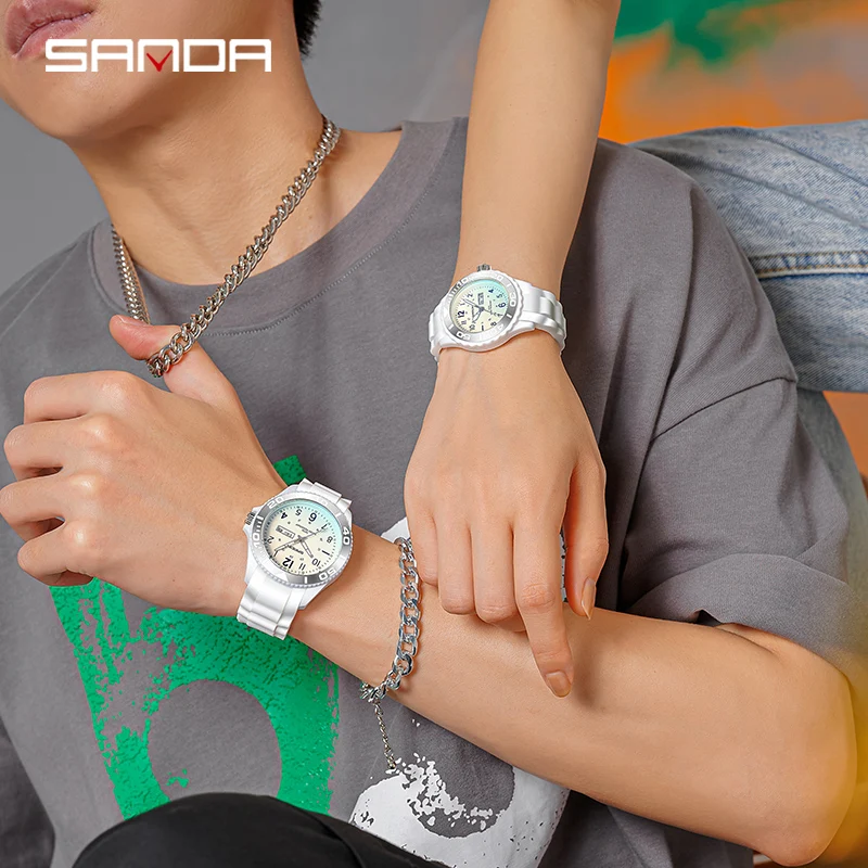 SANDA-Relojes de pulsera de cuarzo para hombre y mujer, conjunto de reloj de lujo para jóvenes y niñas, negocios, 1053, 9005