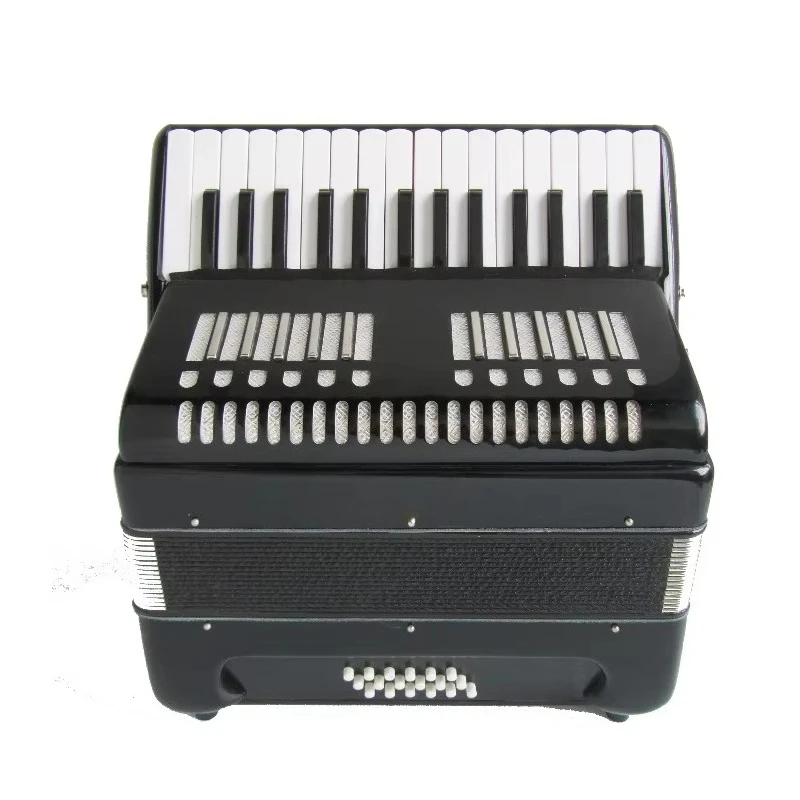 Piano accordion, 30 treble keys, 18 bass buttons, comes with durable hard case for safe transportation.